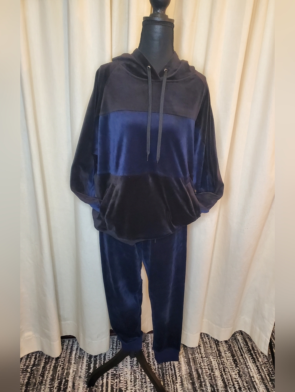 Champion Black & Blue Velour Pullover Hoodie Set